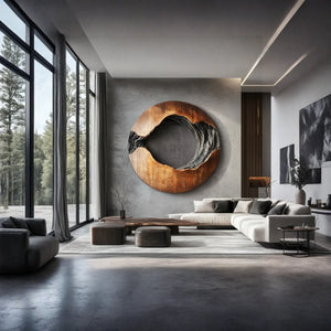 Contemporary Solid Wood Circular Wall Sculpture for Living Rooms