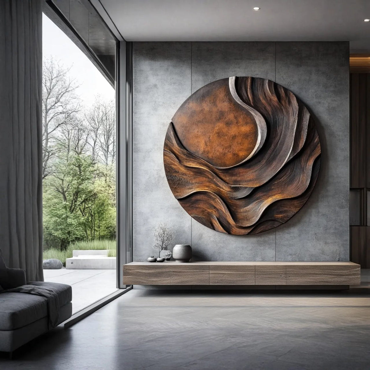 Contemporary Solid Wood Layered Wall Sculpture for Living Rooms