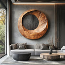 Carved Solid Wood Circular Wall Sculpture for Living Rooms