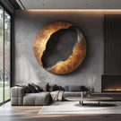 Organic Solid Wood Circular Wall Sculpture with Recessed Carving for Living Rooms