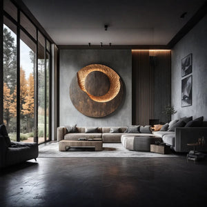 Contemporary Solid Wood Circular Wall Sculpture with Recessed Center for Living Rooms