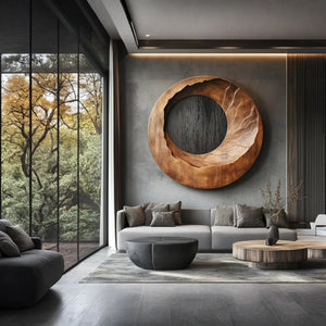 Carved Solid Wood Circular Wall Sculpture for Living Rooms
