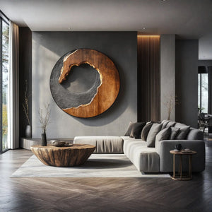 Organic Solid Wood Circular Wall Sculpture with Layered Carving for Living Rooms