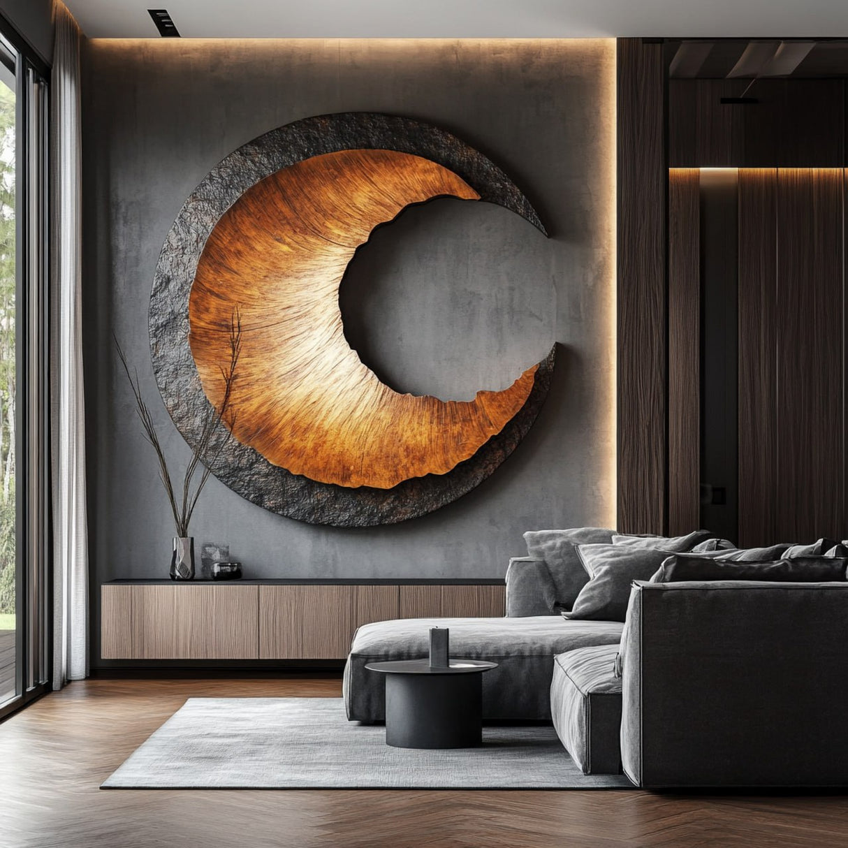 Contemporary Solid Wood Circular Wood Wall Art for Living Room Feature Walls