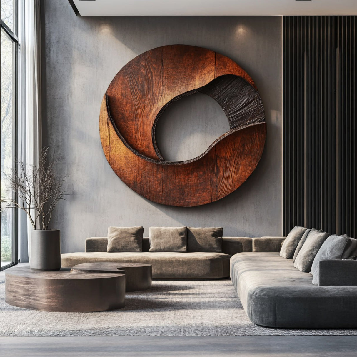 Modern Solid Wood Circular Wood Wall Art for Living Room