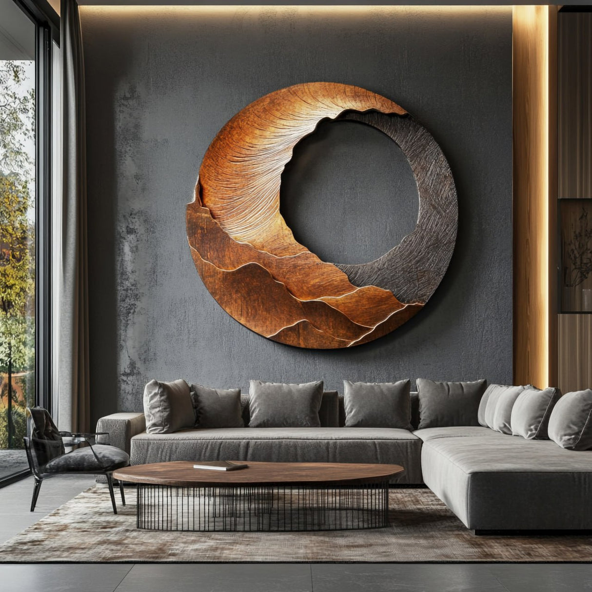 Contemporary Solid Wood Circular Wood Wall Decor for Living Rooms