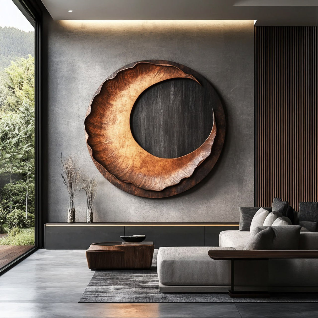 Contemporary Solid Wood Round Wood Wall Art for Modern Living Rooms