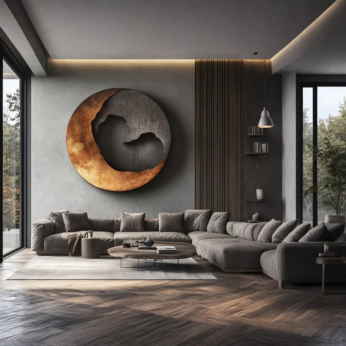 Contemporary Solid Wood Round Wood Wall Art for Living Rooms