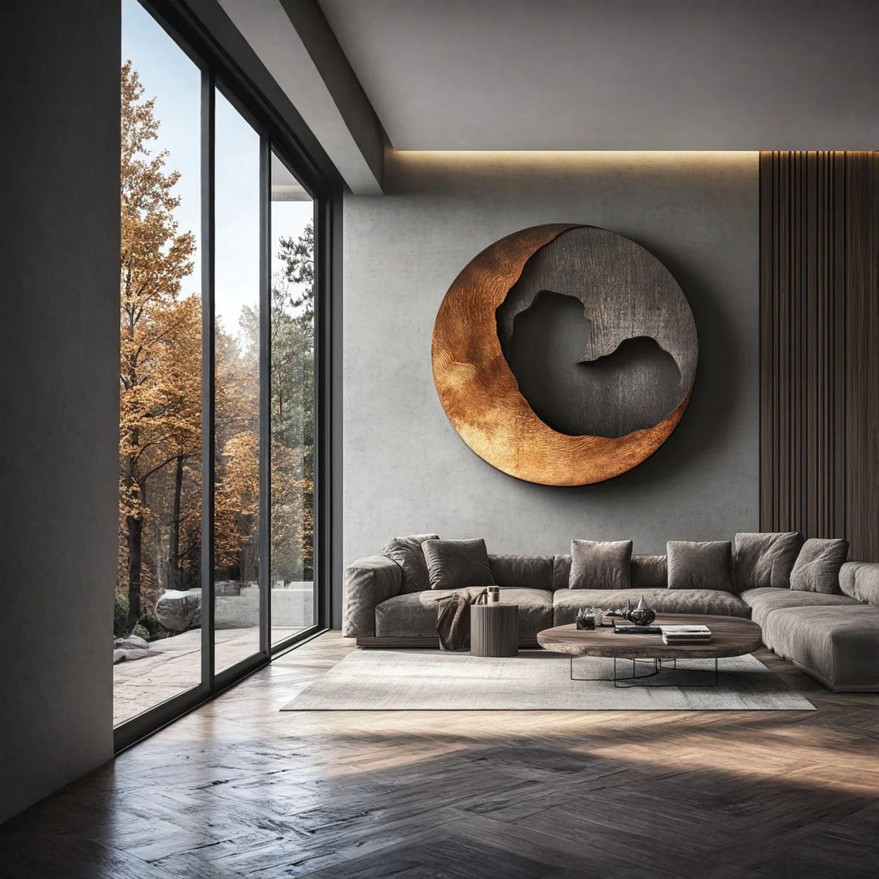 Contemporary Solid Wood Round Wood Wall Art for Living Rooms