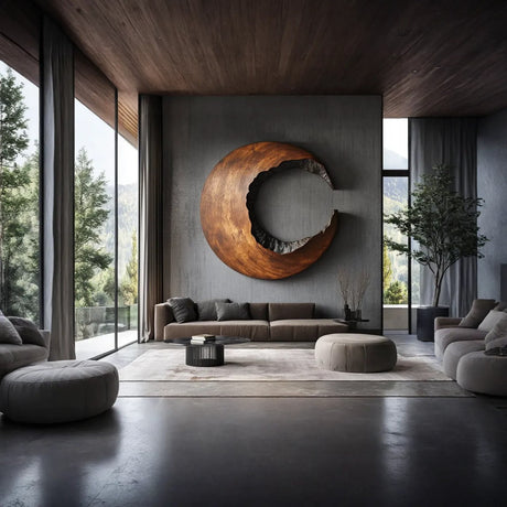 Contemporary Solid Wood Crescent Wood Wall Art for Living Rooms