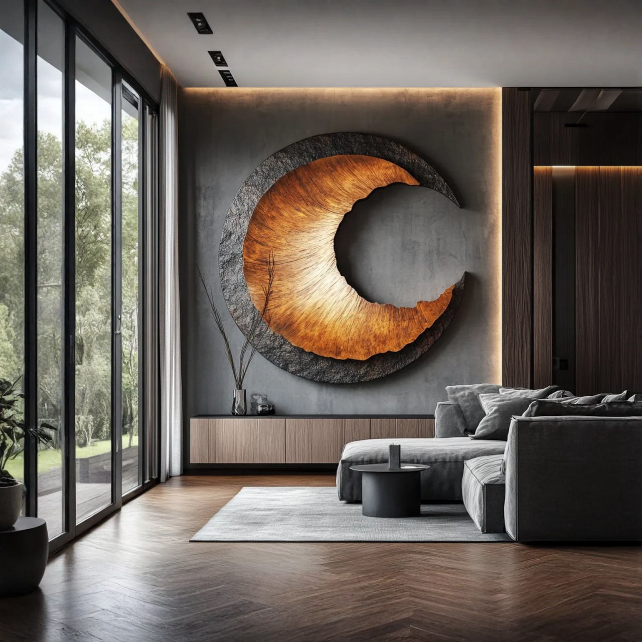 Contemporary Solid Wood Circular Wood Wall Art for Living Room Feature Walls