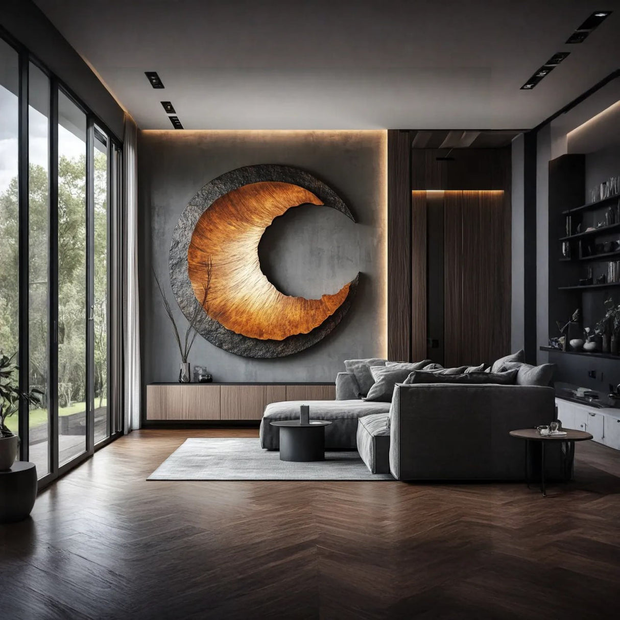 Contemporary Solid Wood Circular Wood Wall Art for Living Room Feature Walls