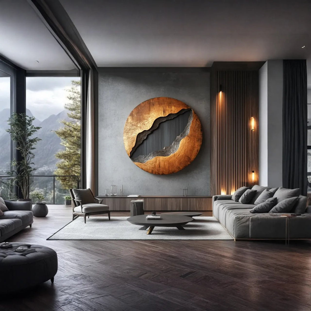 Contemporary Solid Wood Round Wood Wall Art for Living Room Feature Walls