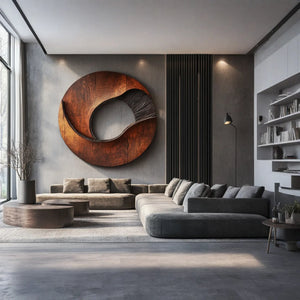 Modern Solid Wood Circular Wood Wall Art for Living Room