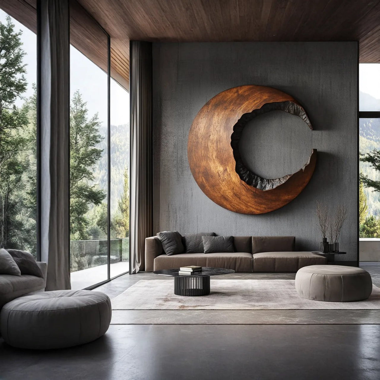 Contemporary Solid Wood Crescent Wood Wall Art for Living Rooms