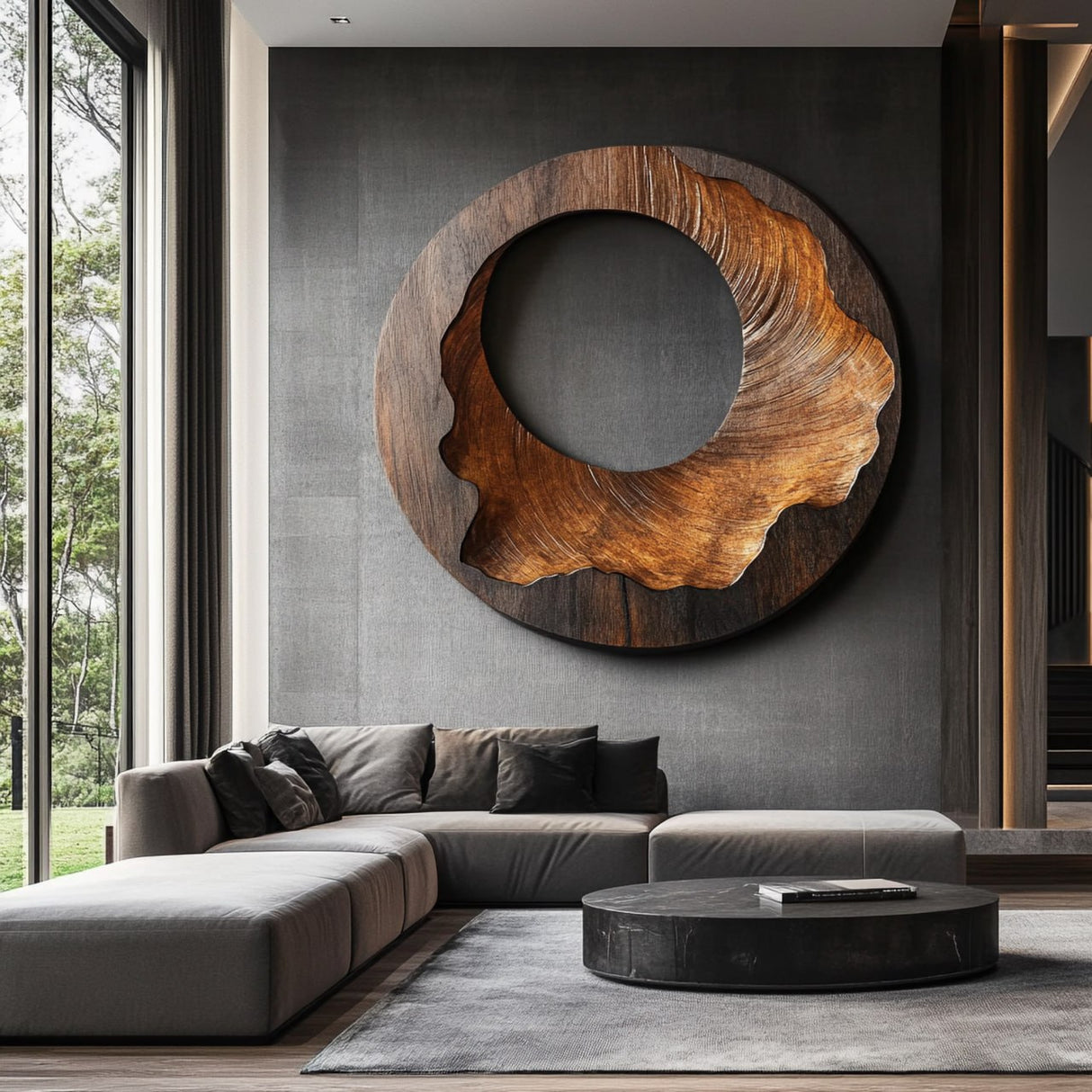 Organic Round Solid Wood Wall Sculpture for Contemporary Living Room