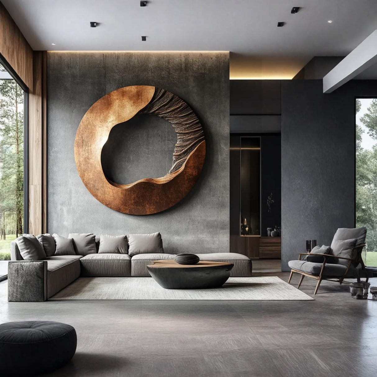 Contemporary Round Solid Wood Wall Art for Living Room Decor