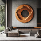 Organic Solid Wood Round Wall Sculpture for Living Room Decor