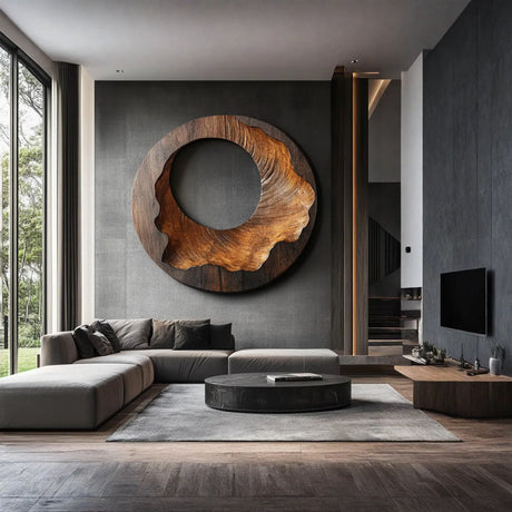 Organic Round Solid Wood Wall Sculpture for Contemporary Living Room