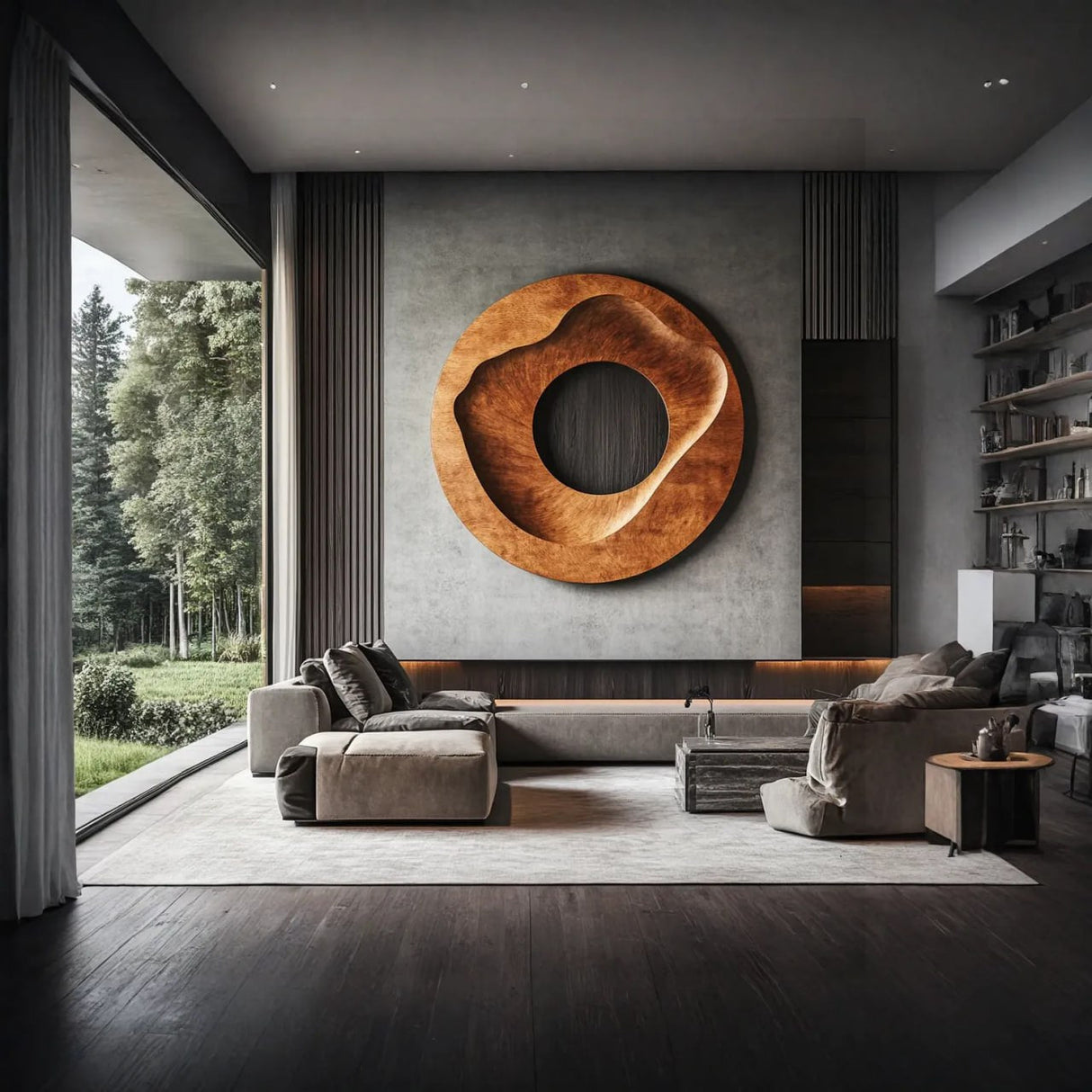 Organic Solid Wood Round Wall Sculpture for Living Room Decor