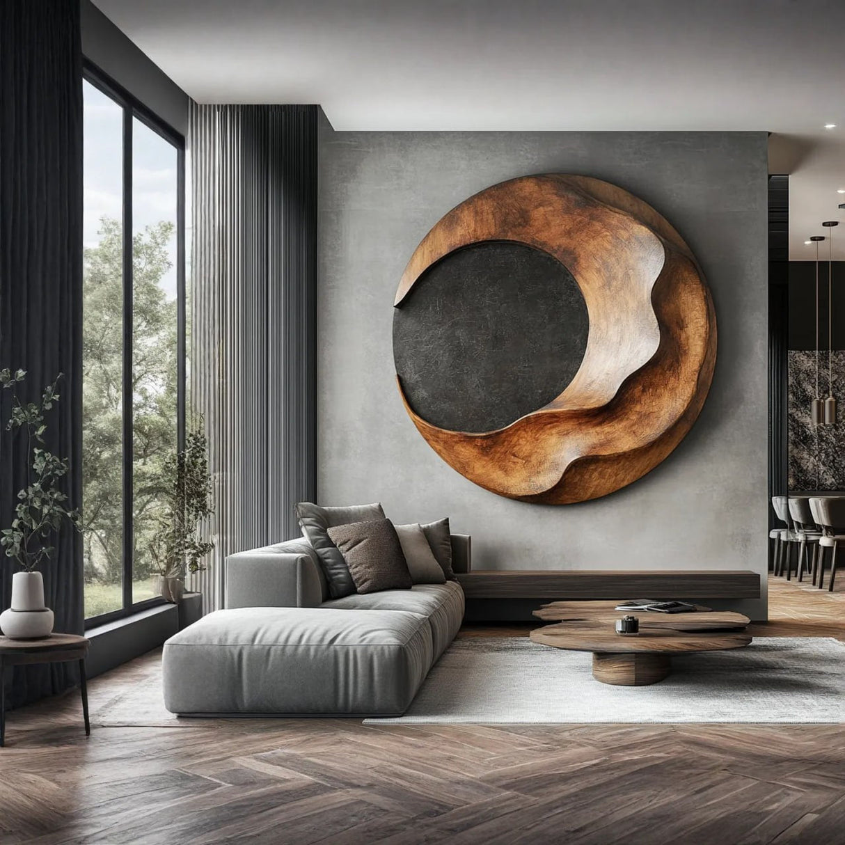 Organic Circular Solid Wood Wall Art for Living Room Accent