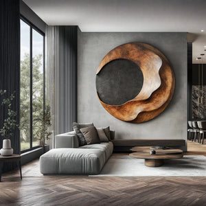Organic Circular Solid Wood Wall Art for Living Room Accent