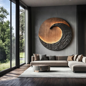 Contemporary Solid Wood Circular Wall Sculpture for Living Room Feature Display