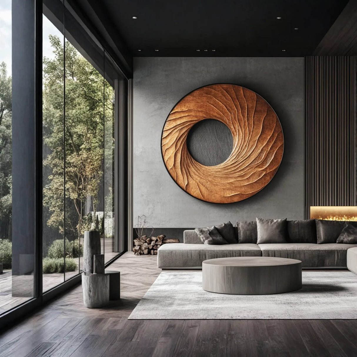 Contemporary Solid Wood Round Wall Sculpture for Living Room Feature Display