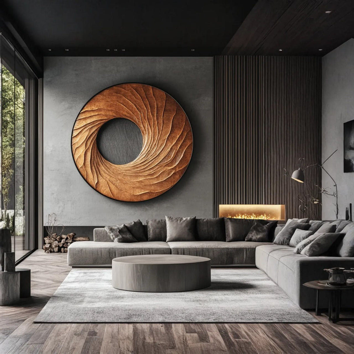 Contemporary Solid Wood Round Wall Sculpture for Living Room Feature Display
