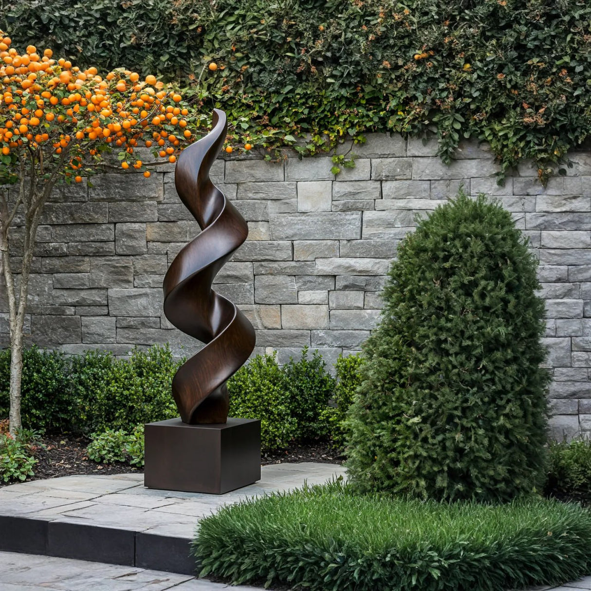 Contemporary Solid Wood Spiral Garden Sculpture for Landscape Design