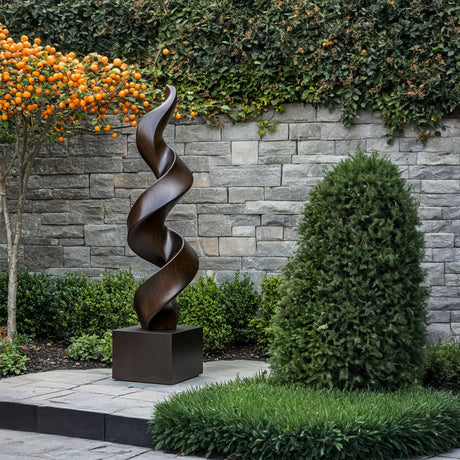 Contemporary Solid Wood Spiral Garden Sculpture for Landscape Design