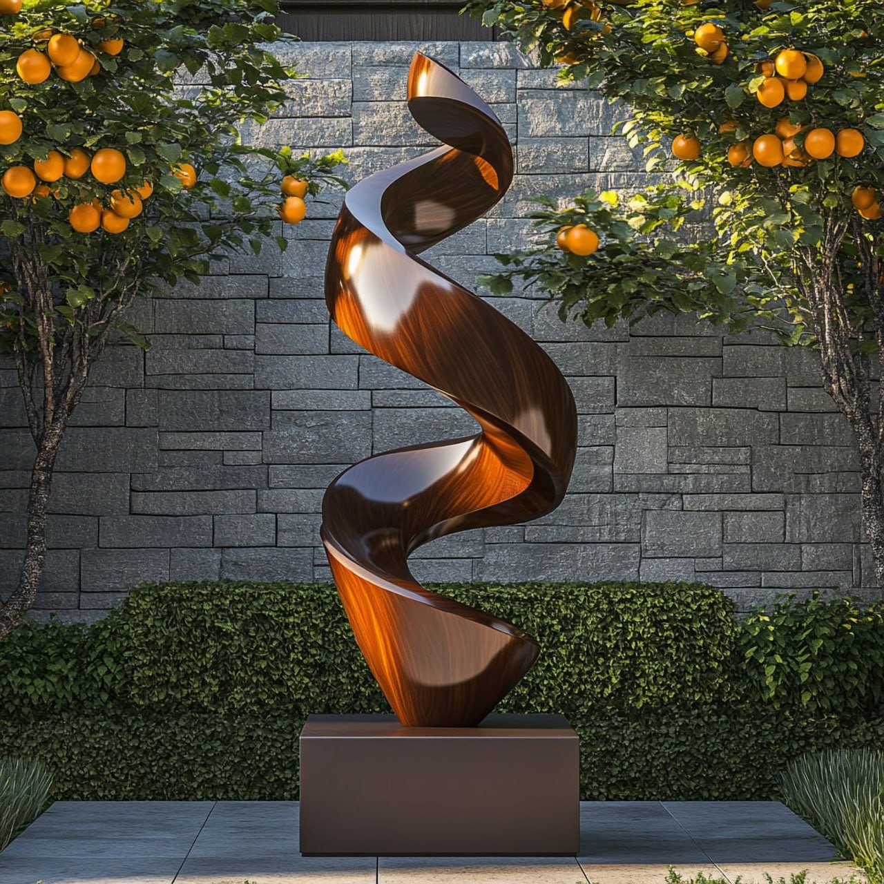 Modern Solid Wood Spiral Garden Sculpture for Outdoor Landscape Art
