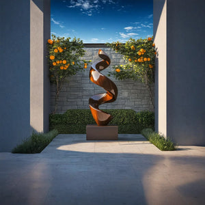 Modern Solid Wood Spiral Garden Sculpture for Outdoor Landscape Art