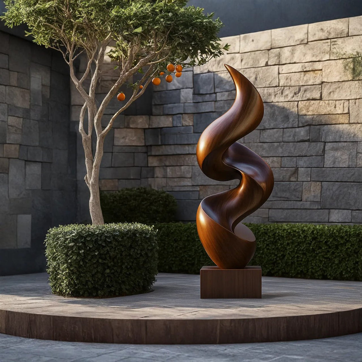 Contemporary Curved Solid Wood Sculpture for Garden Landscape Art