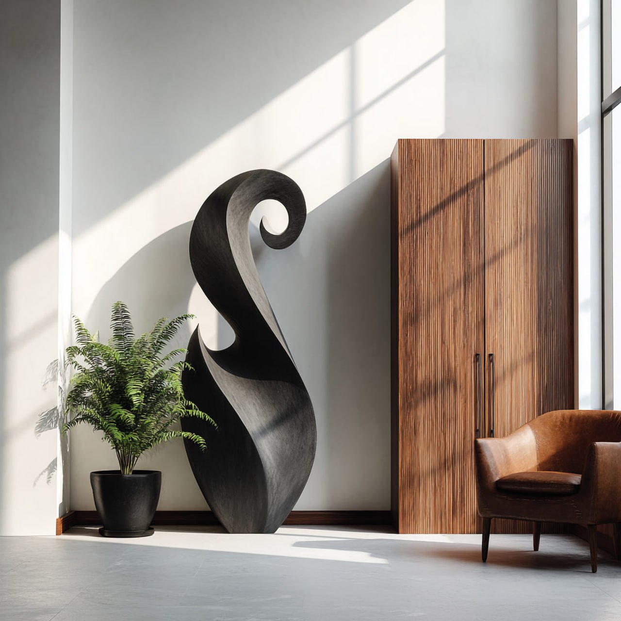 Sculptural Curved Solid Wood Accent Piece for Modern Interior Spaces