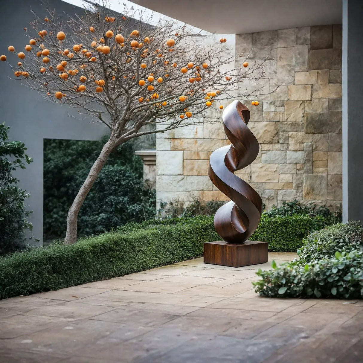 Contemporary Curved Solid Wood Garden Sculpture