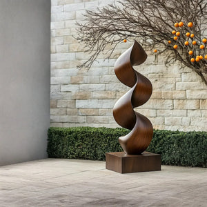 Contemporary Solid Wood Spiral Sculpture for Garden and Outdoor Spaces