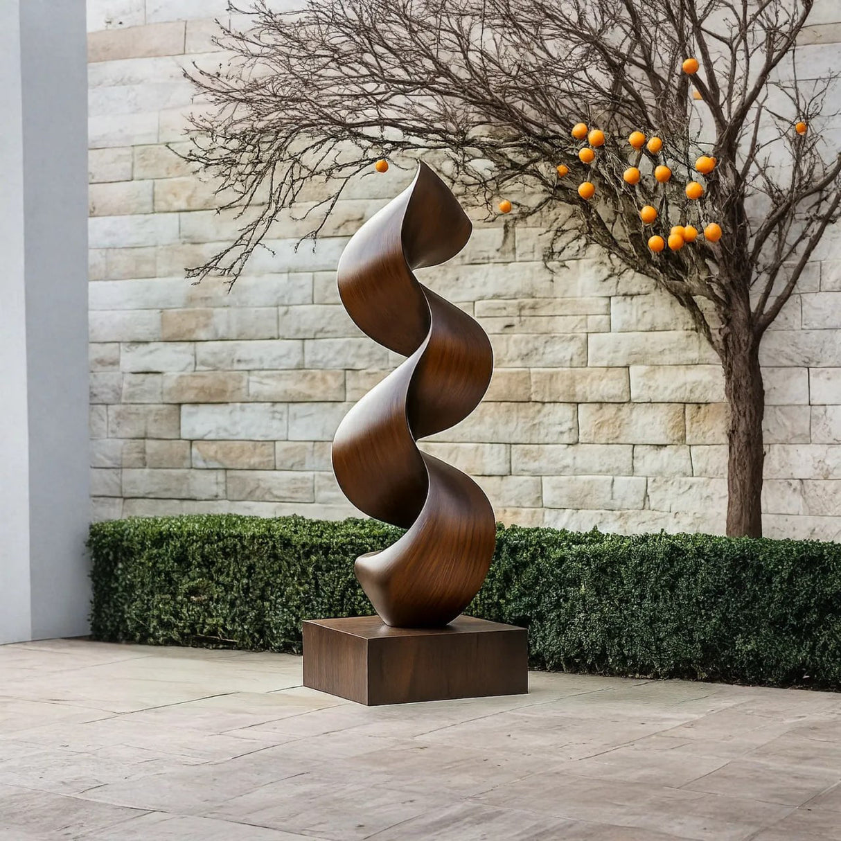 Contemporary Solid Wood Spiral Sculpture for Garden and Outdoor Spaces
