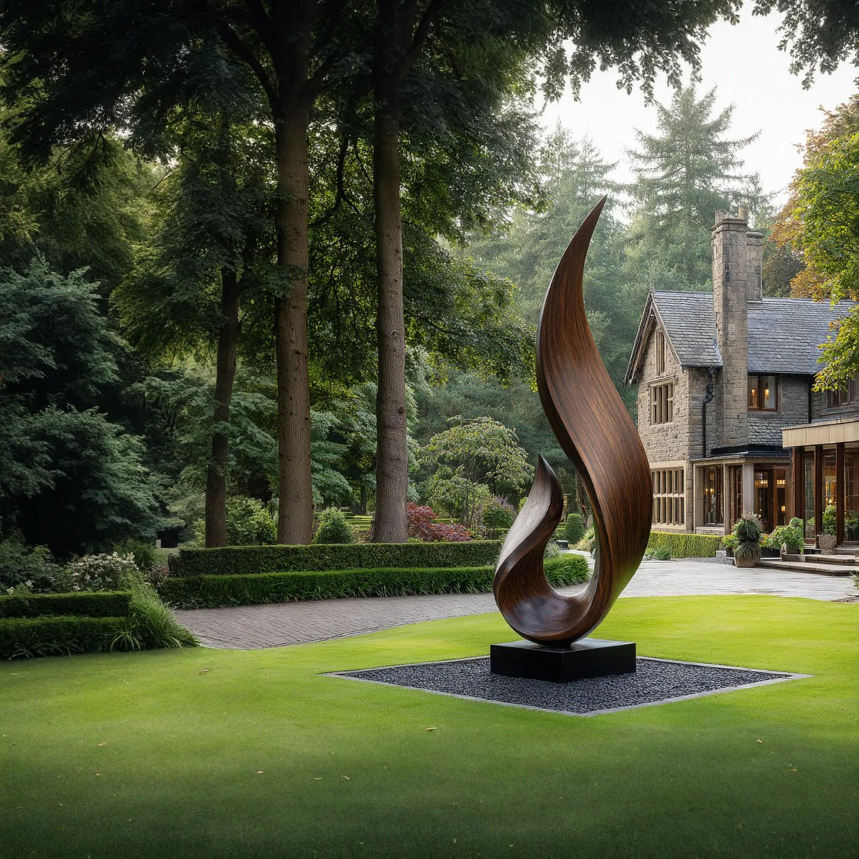 Hand-Carved Solid Wood Flame Sculpture for Garden and Outdoor Landscape