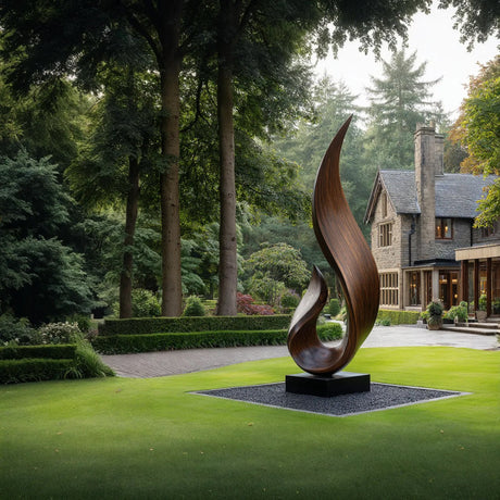 Hand-Carved Solid Wood Flame Sculpture for Garden and Outdoor Landscape