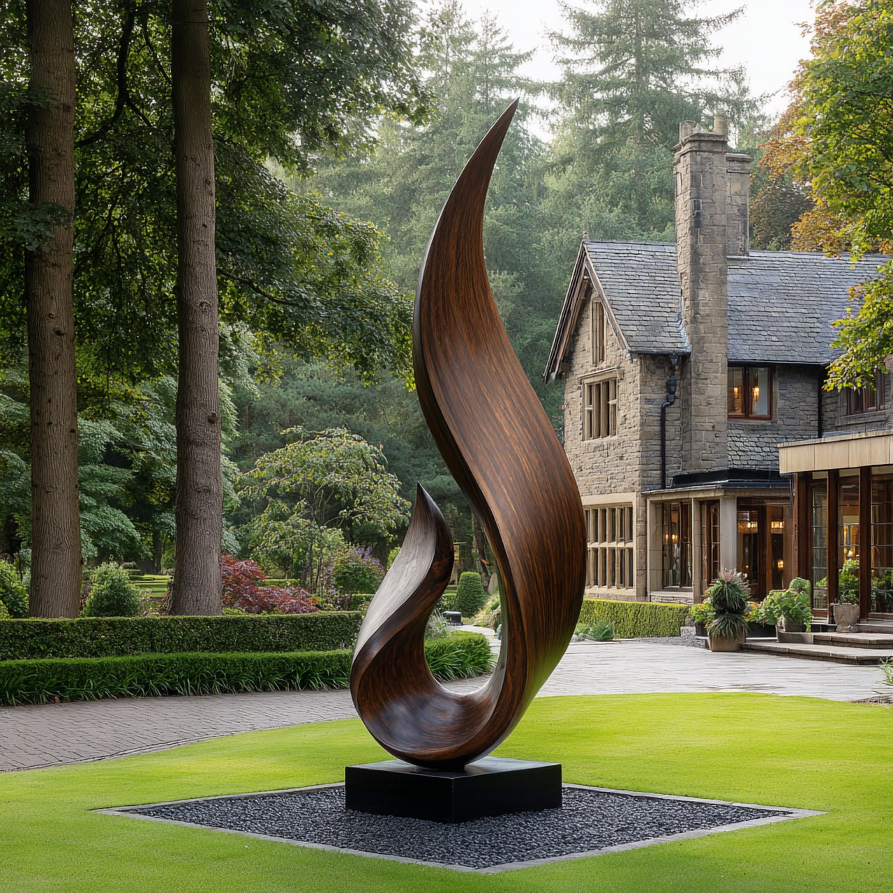 Hand-Carved Solid Wood Flame Sculpture for Garden and Outdoor Landscape