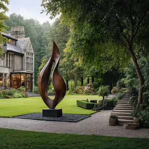 Hand-Carved Solid Wood Flame-Form Sculpture for Luxury Retreat Spaces