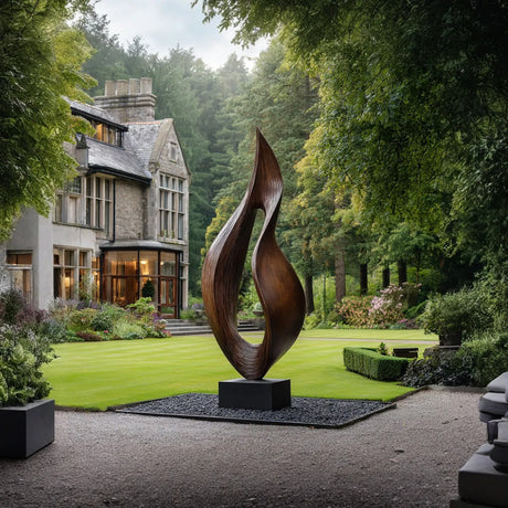 Hand-Carved Solid Wood Flame-Form Sculpture for Luxury Retreat Spaces