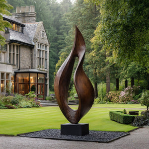 Hand-Carved Solid Wood Flame-Form Sculpture for Luxury Retreat Spaces