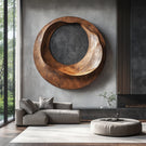 Solid Wood Circular Wall Sculpture for Living Room Decor
