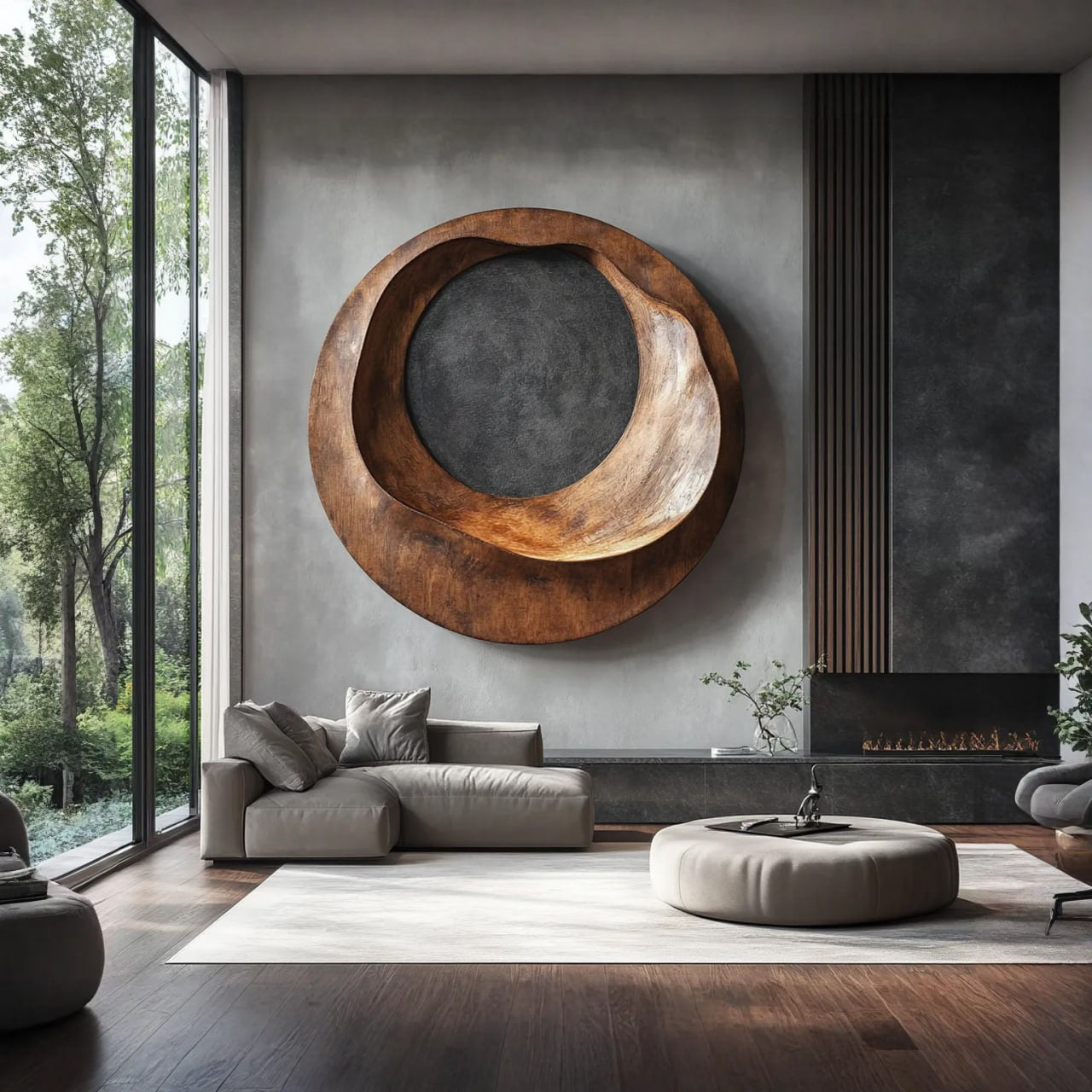 Solid Wood Circular Wall Sculpture for Living Room Decor