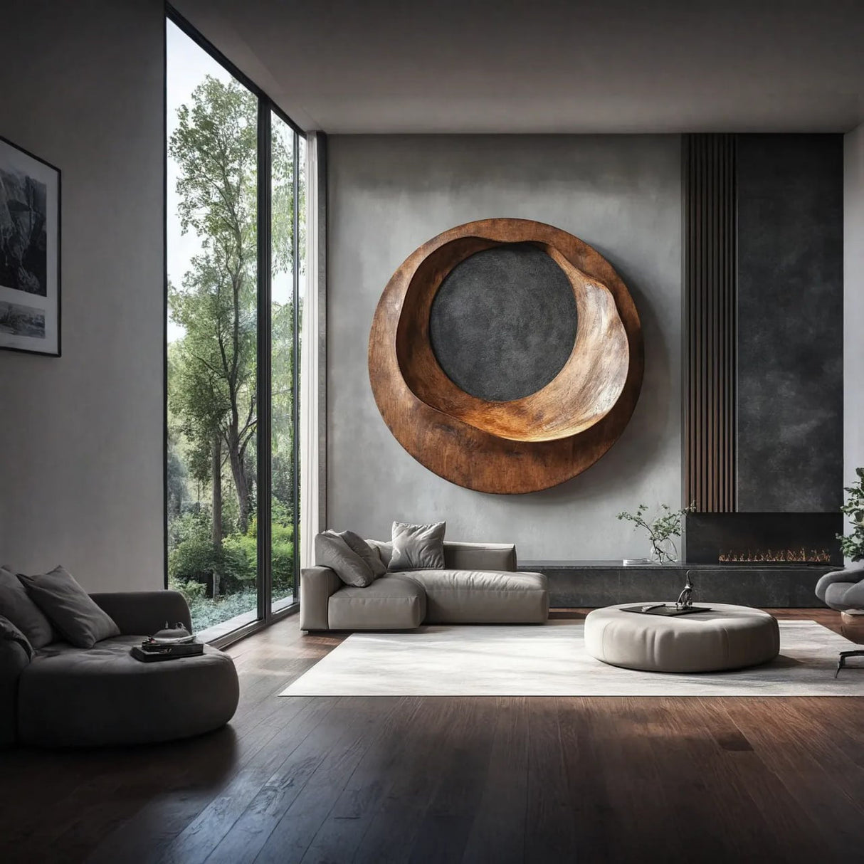 Solid Wood Circular Wall Sculpture for Living Room Decor