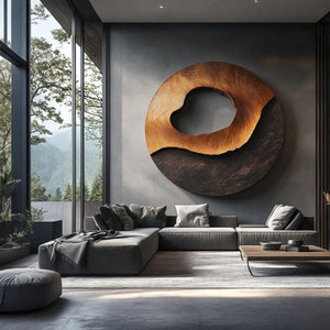 Contemporary Solid Wood Circular Wall Sculpture for Interior Spaces