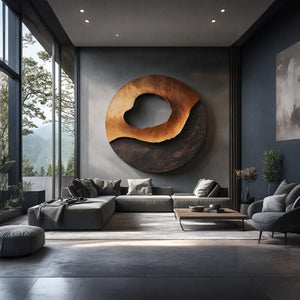 Contemporary Solid Wood Circular Wall Sculpture for Interior Spaces