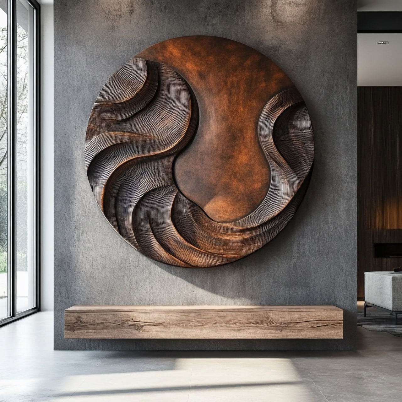 Modern Textured Solid Wood Wall Sculpture for Contemporary Living Rooms